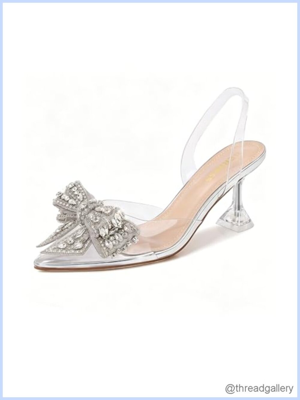 Crystal Bow Slingback Kitten Heels Pointed Toe Pump